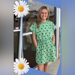 Umgee Sage Green Dress with Navy Dot Dress from Hale House Boutique NWT